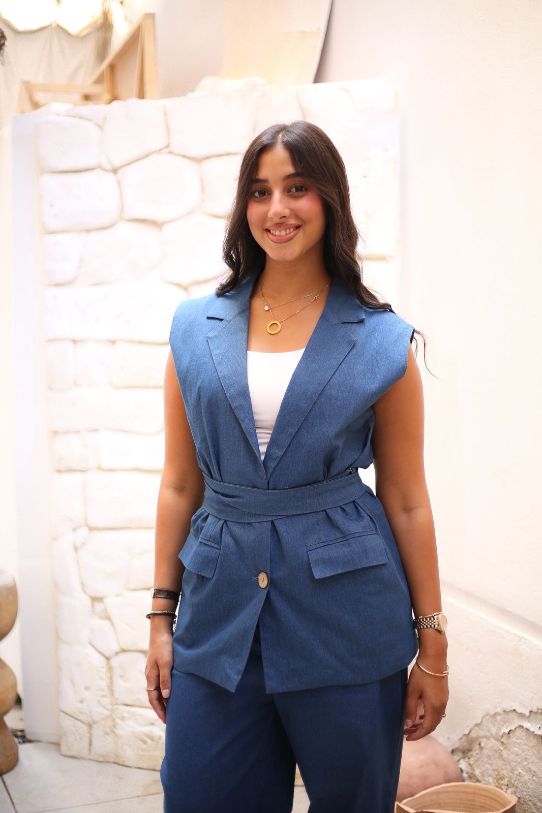 Light denim vest suit