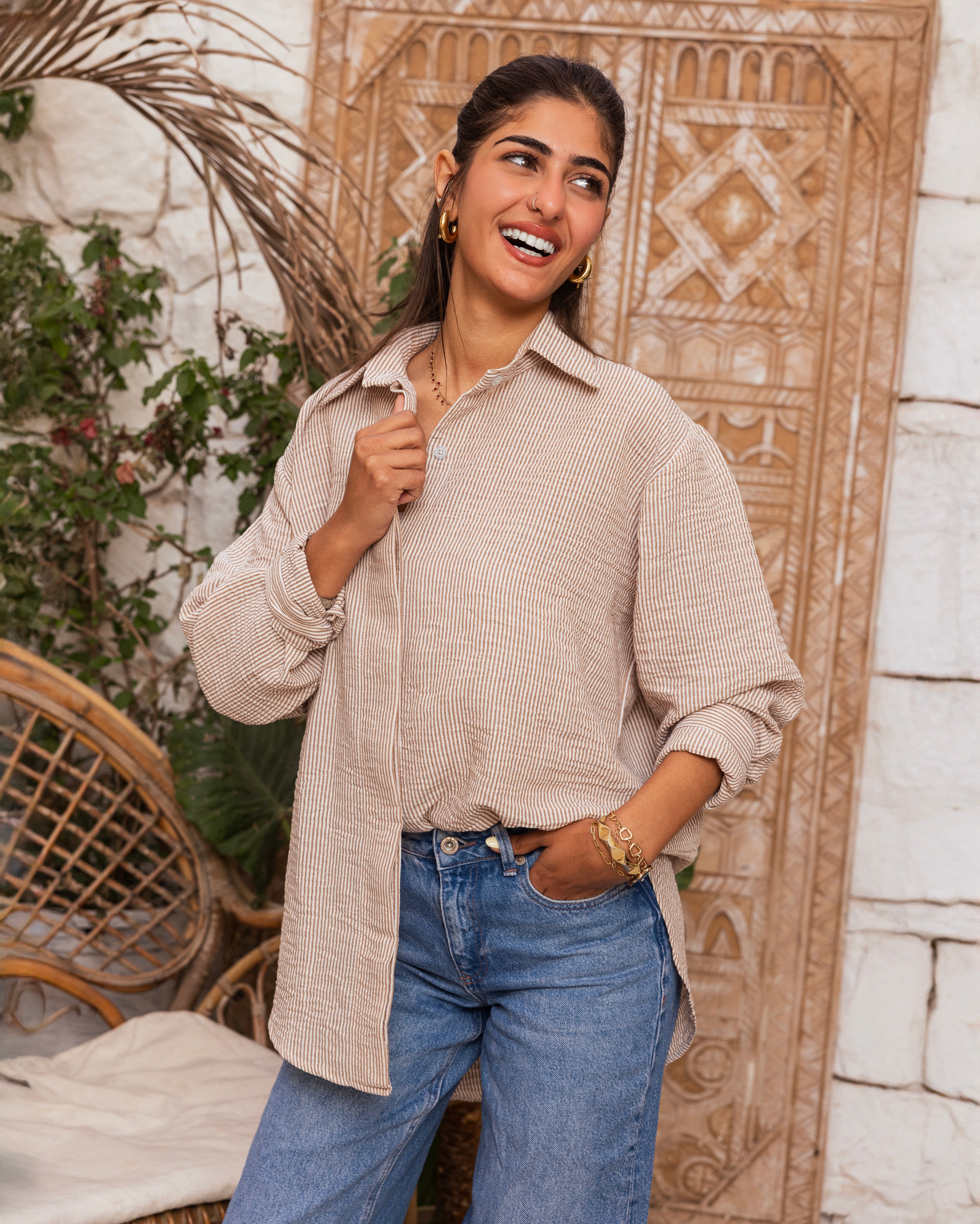 Beige Striped Shirt