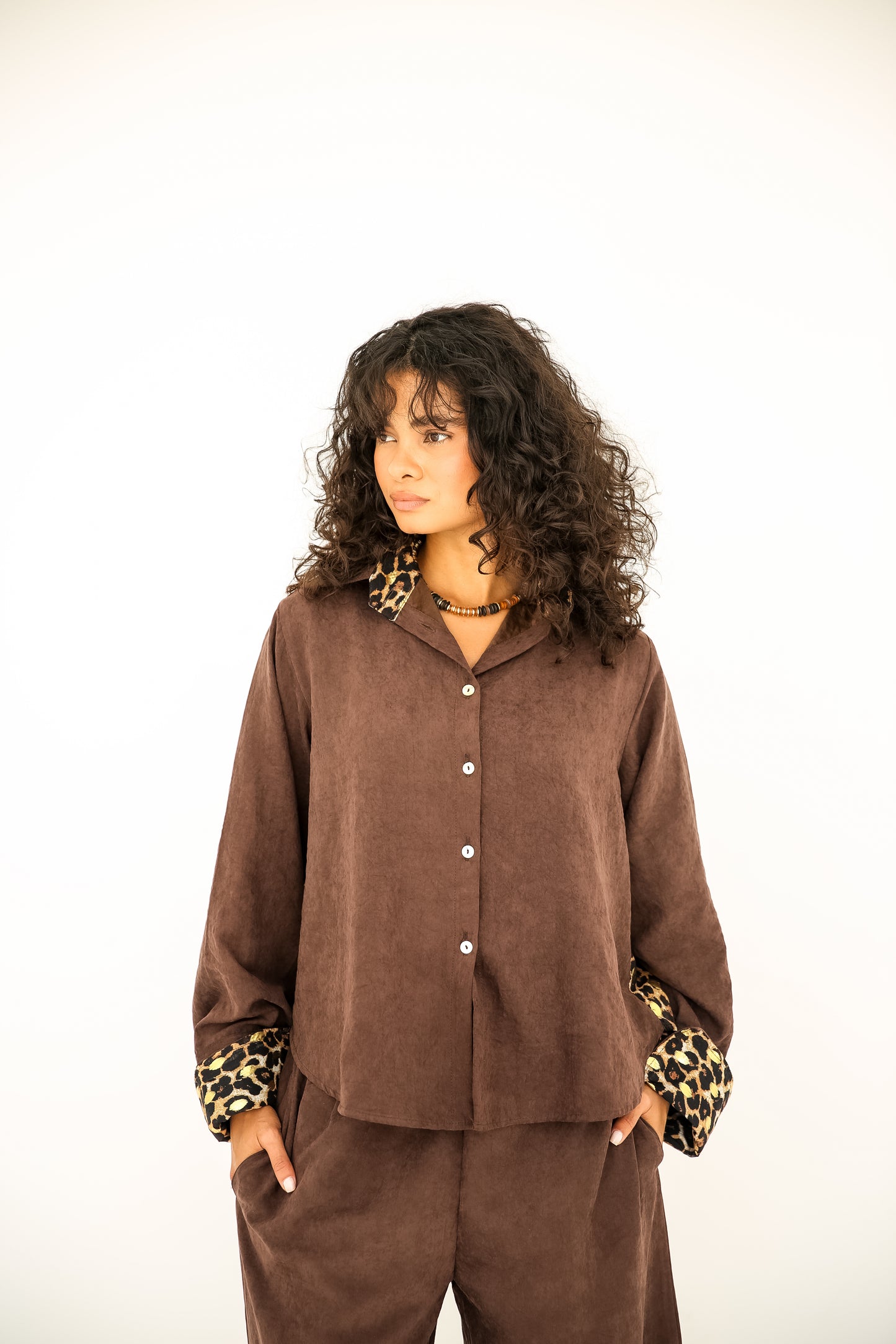 Cobra fabric set with colored foil trim in Brown