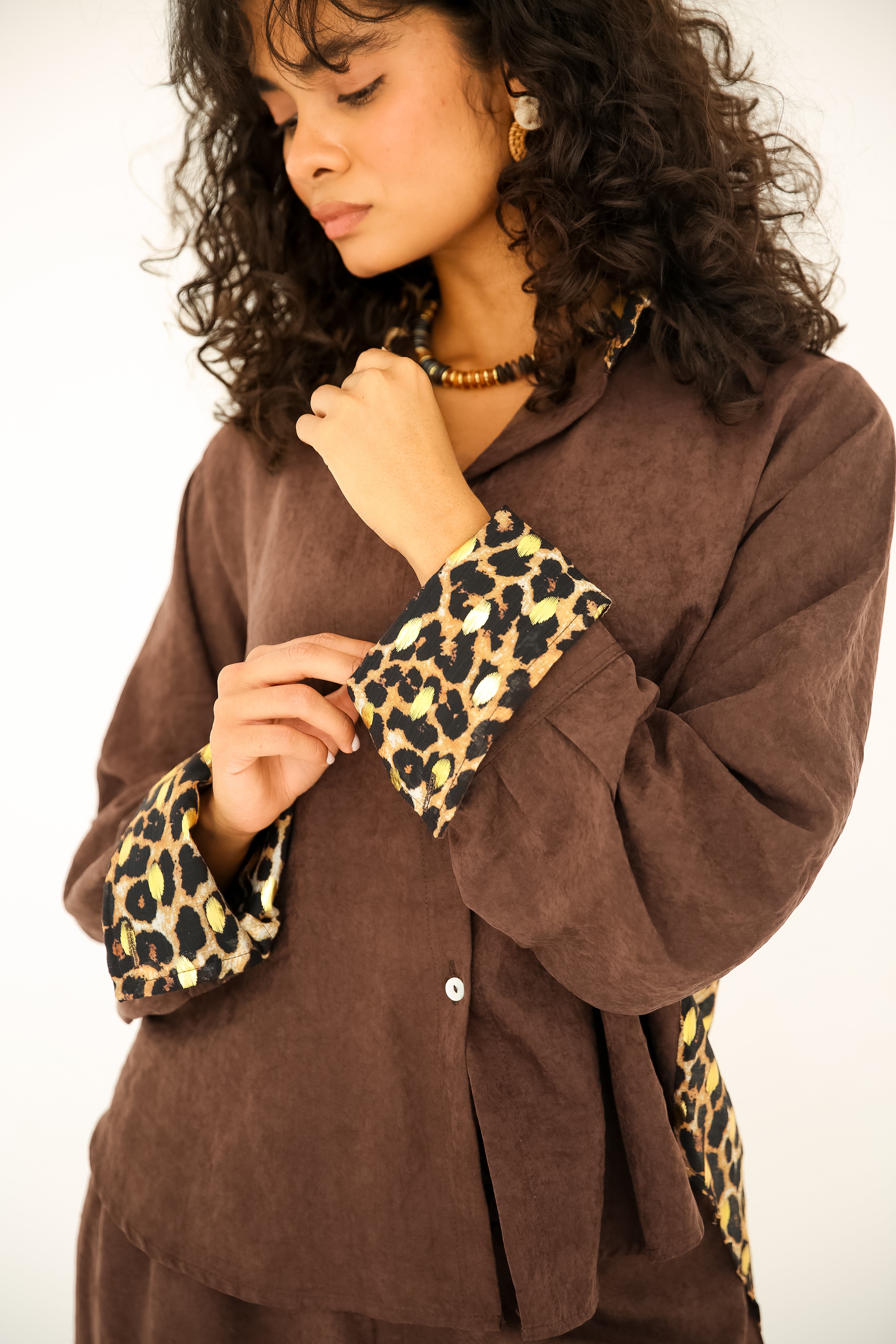 Cobra fabric set with colored foil trim in Brown