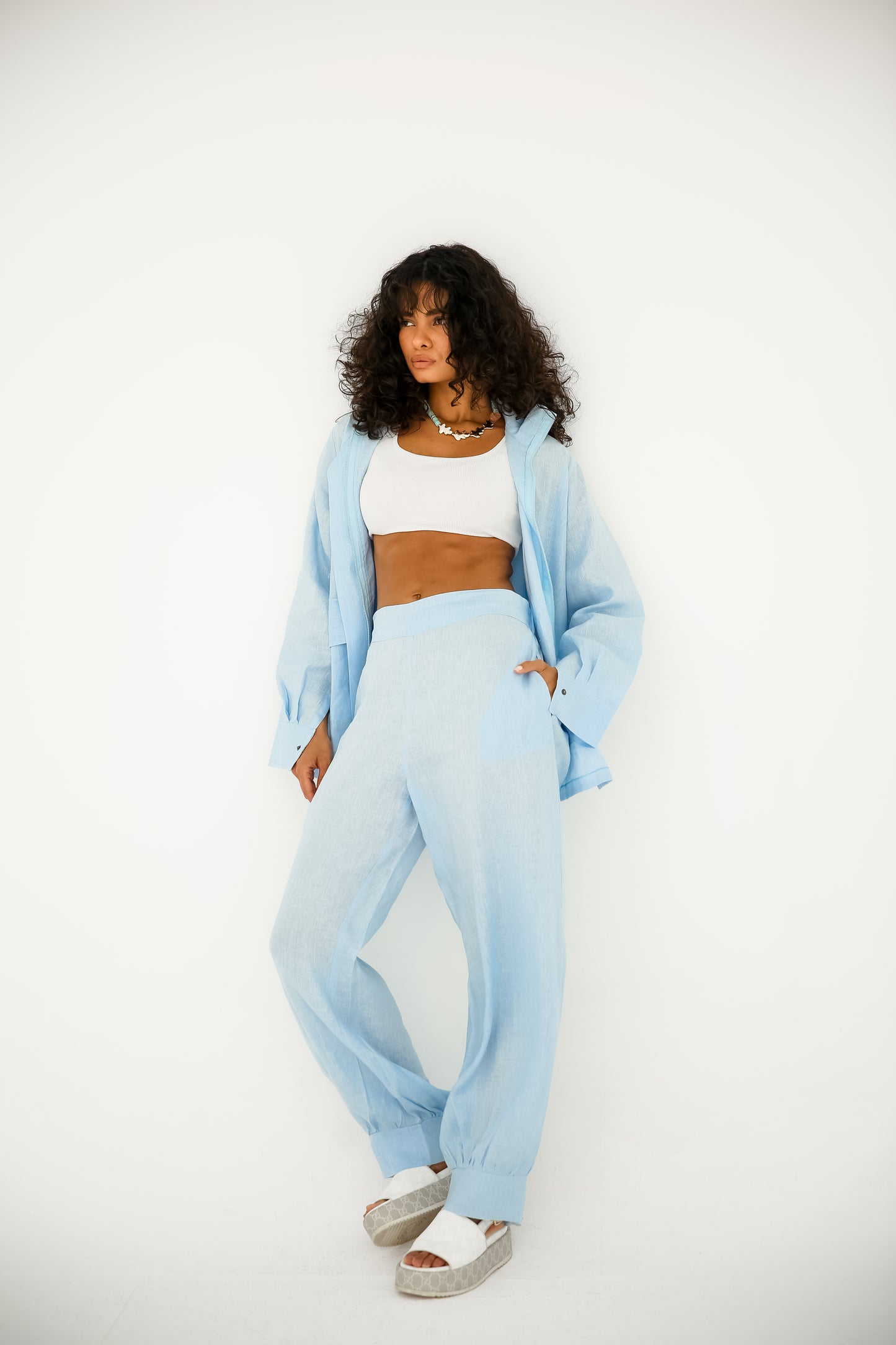 Pure linen set in baby blue