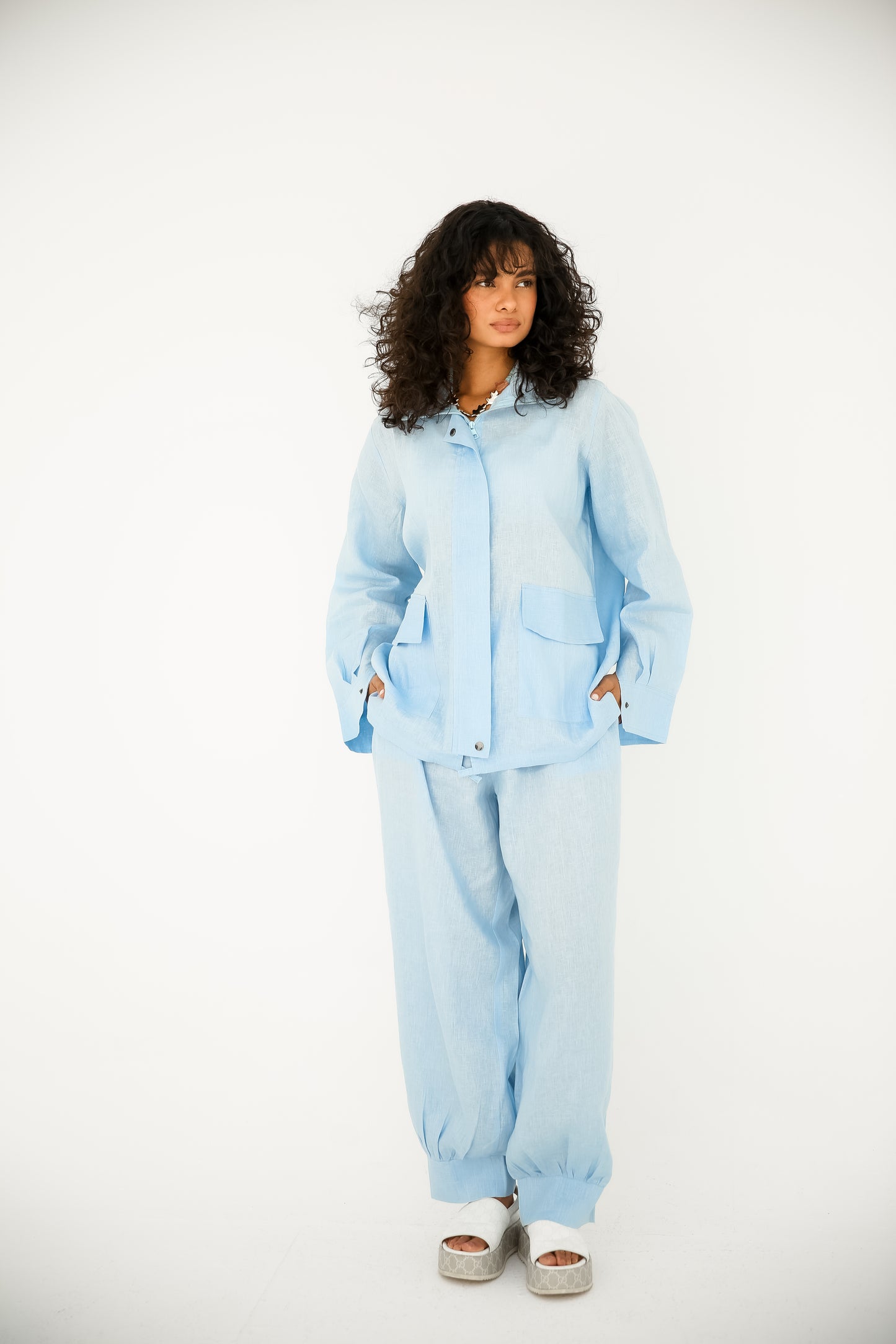 Pure linen set in baby blue