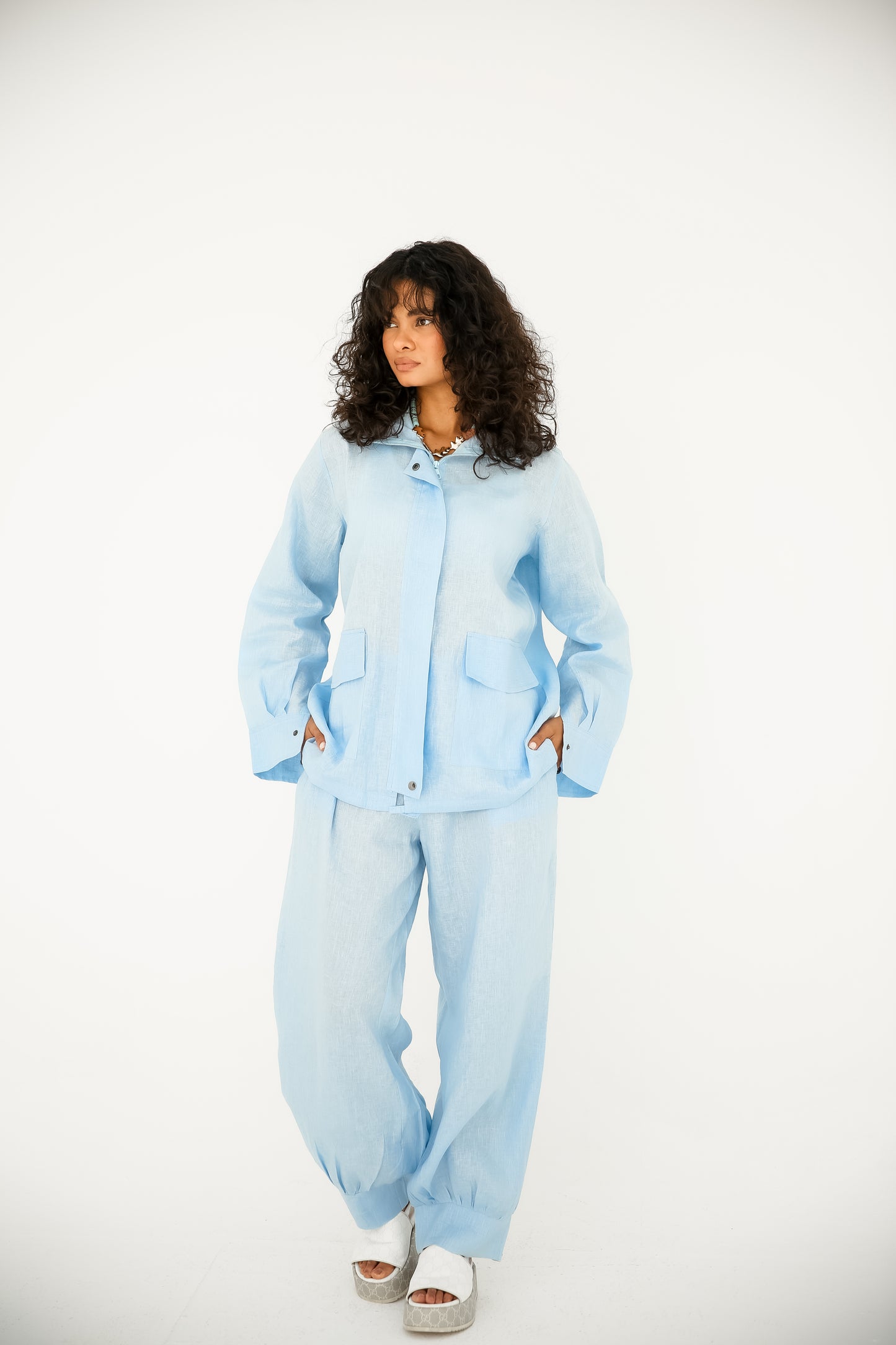 Pure linen set in baby blue