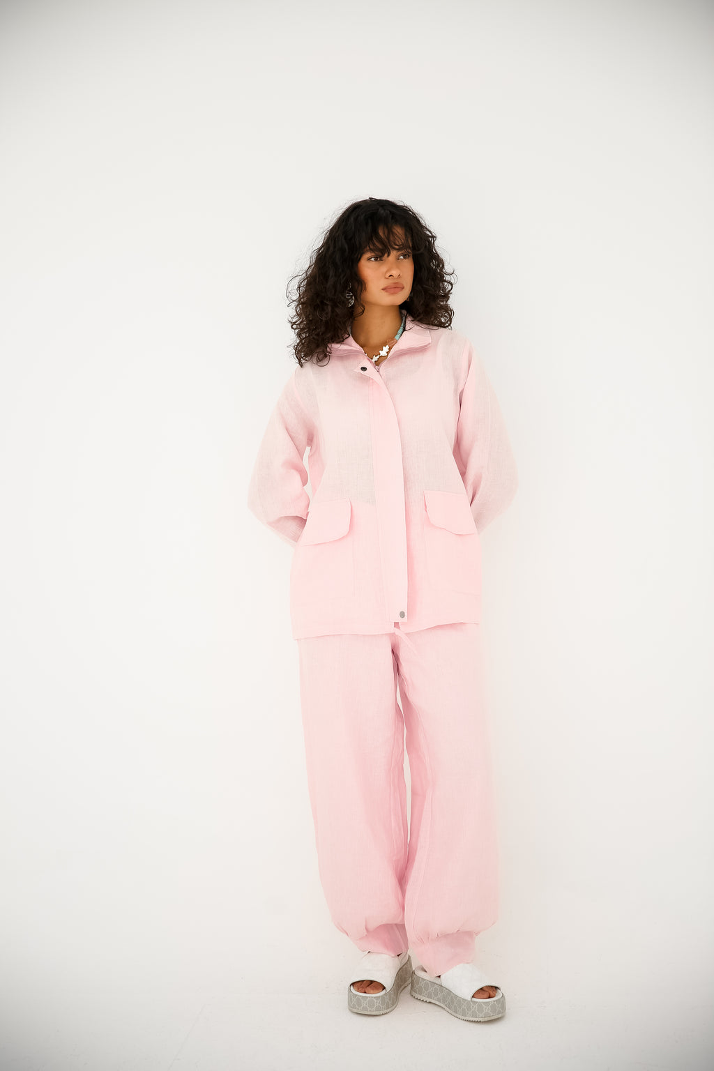 Pure linen set in baby pink