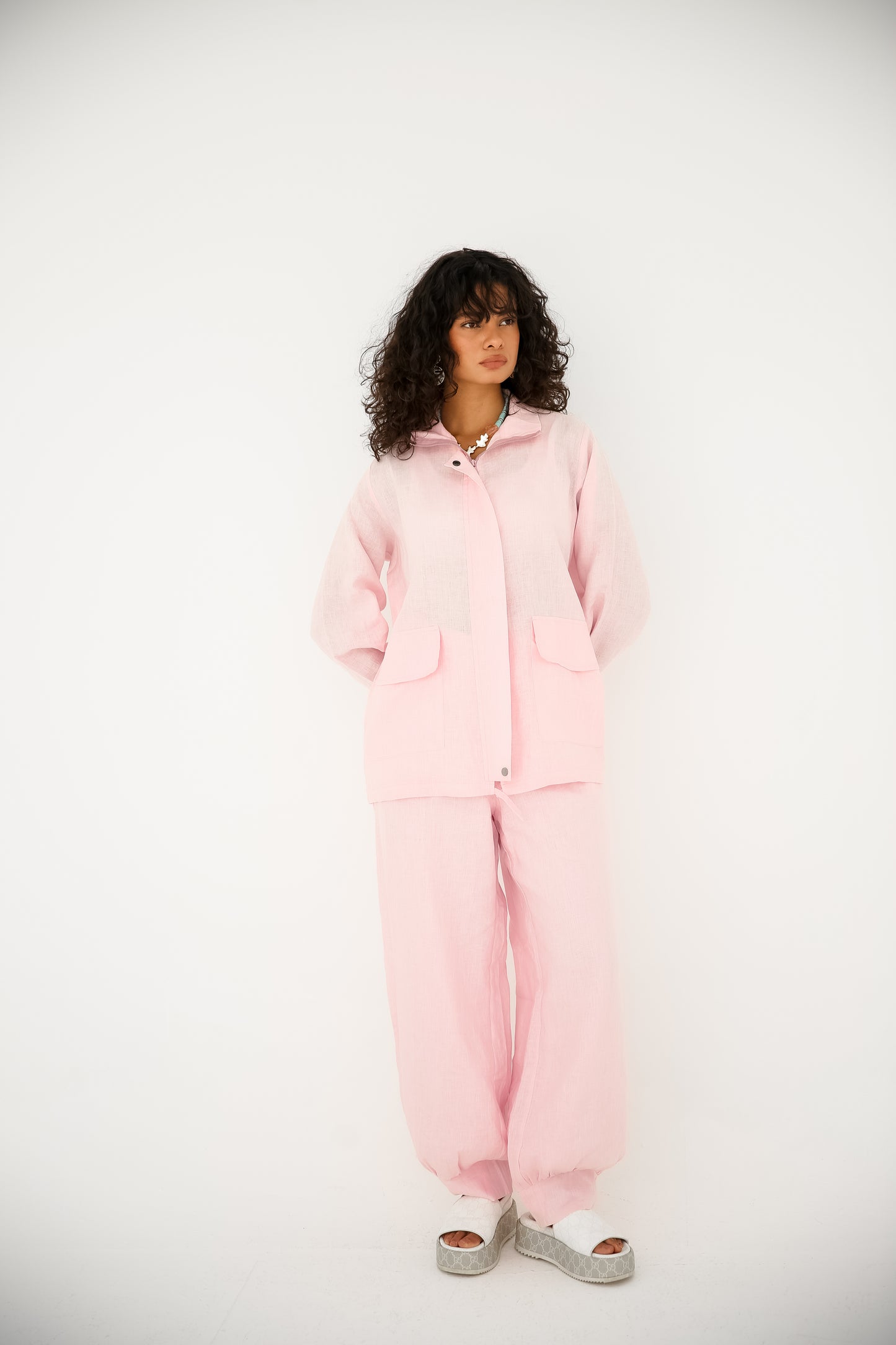 Pure linen set in baby pink