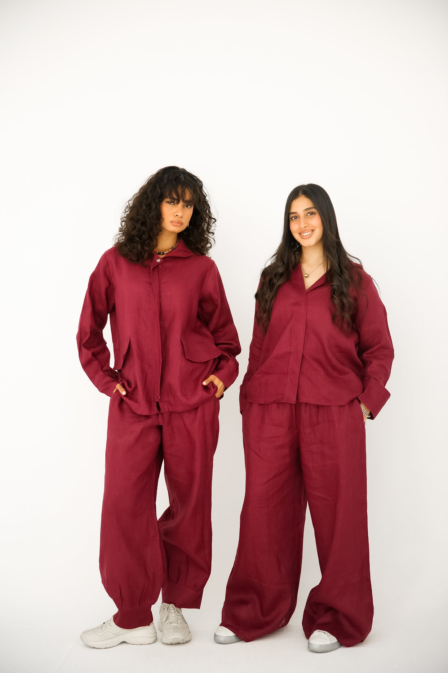 Pure linen set in burgundy