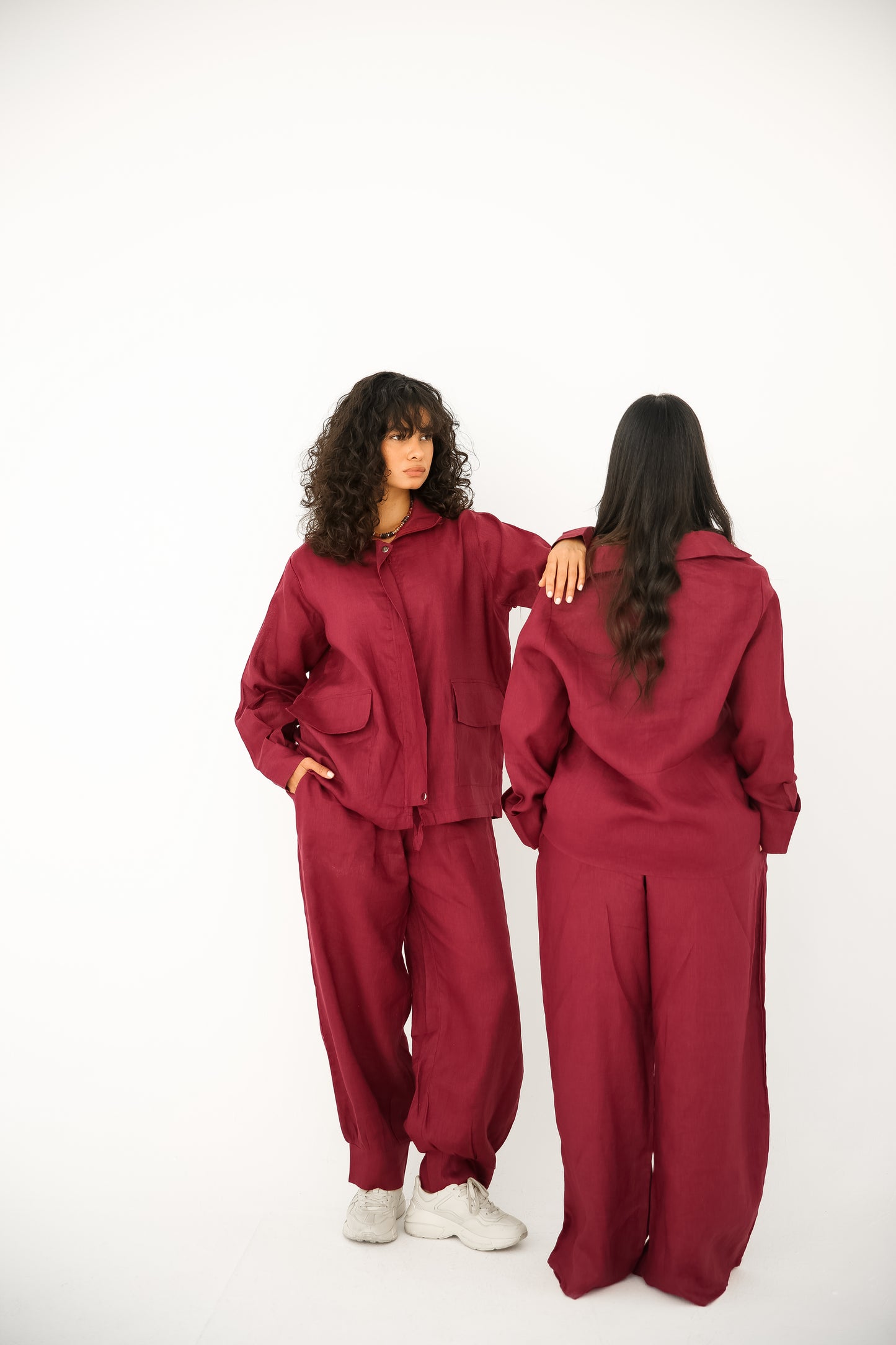Pure linen set in burgundy
