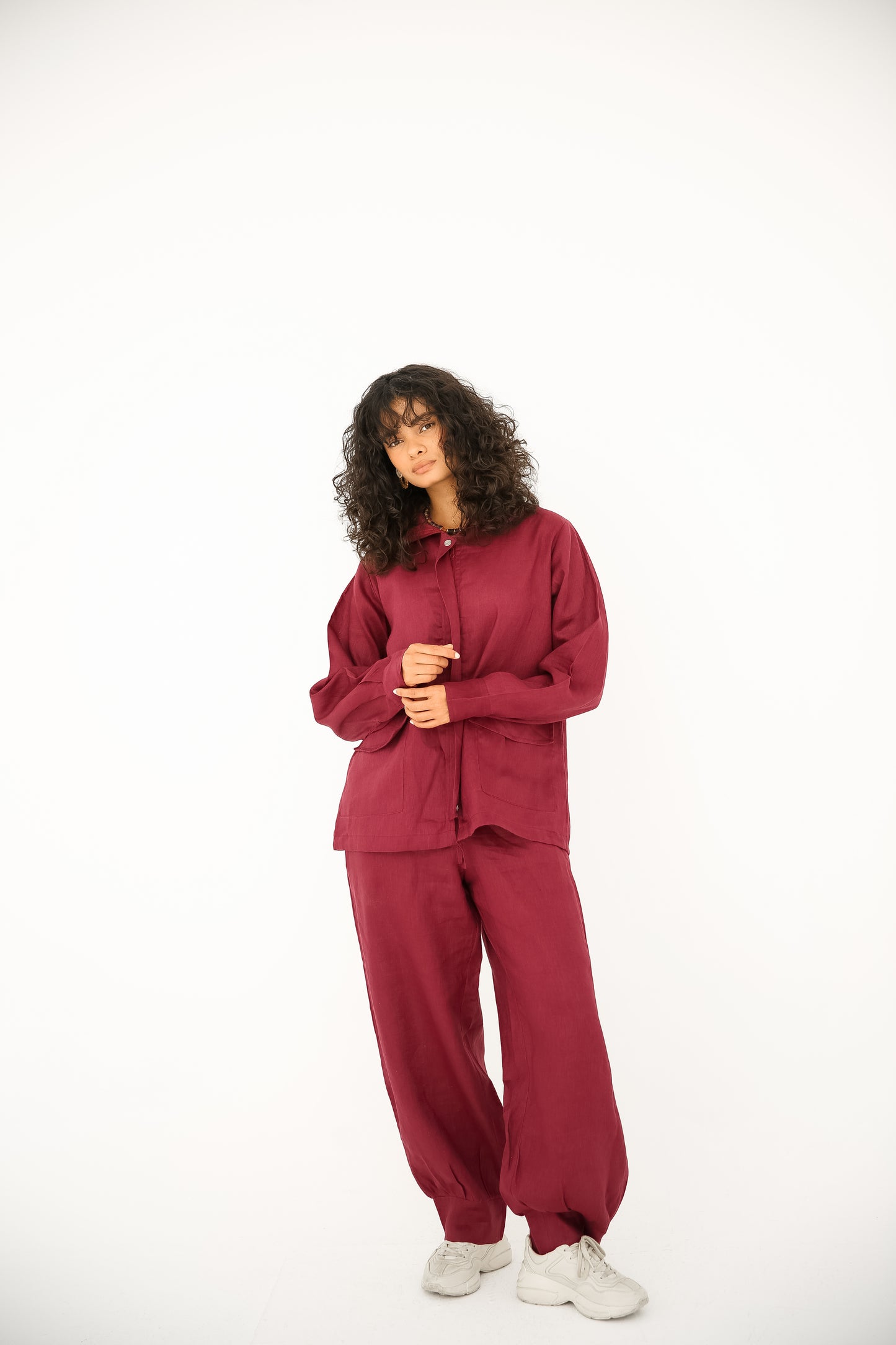 Pure linen set in burgundy