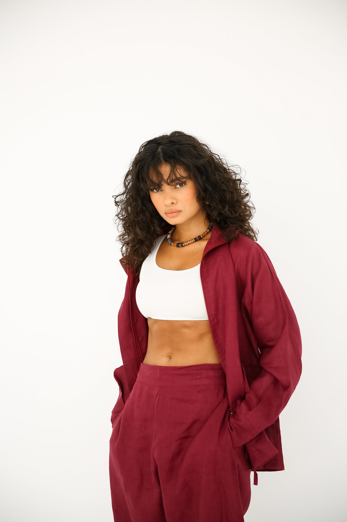 Pure linen set in burgundy