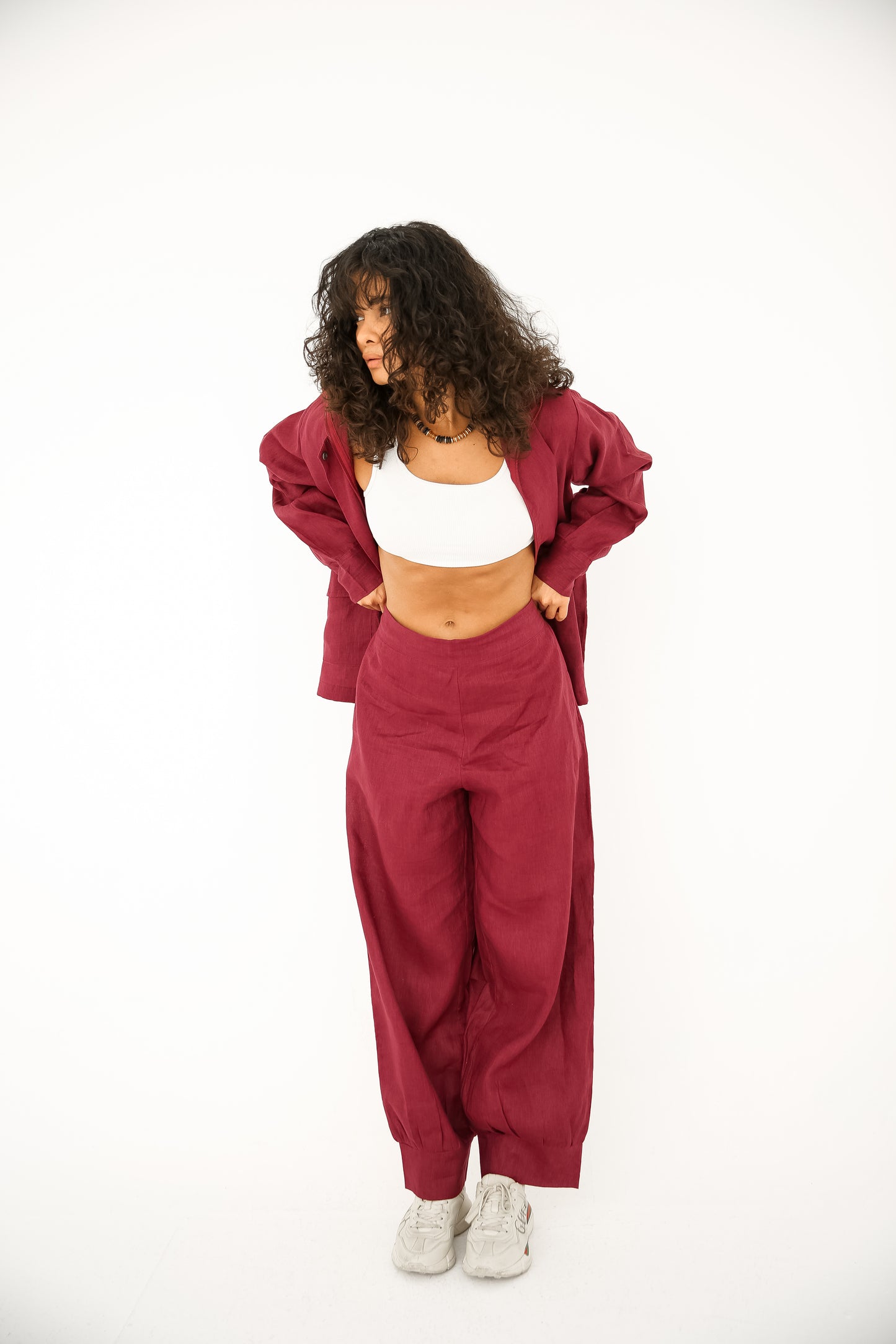Pure linen set in burgundy