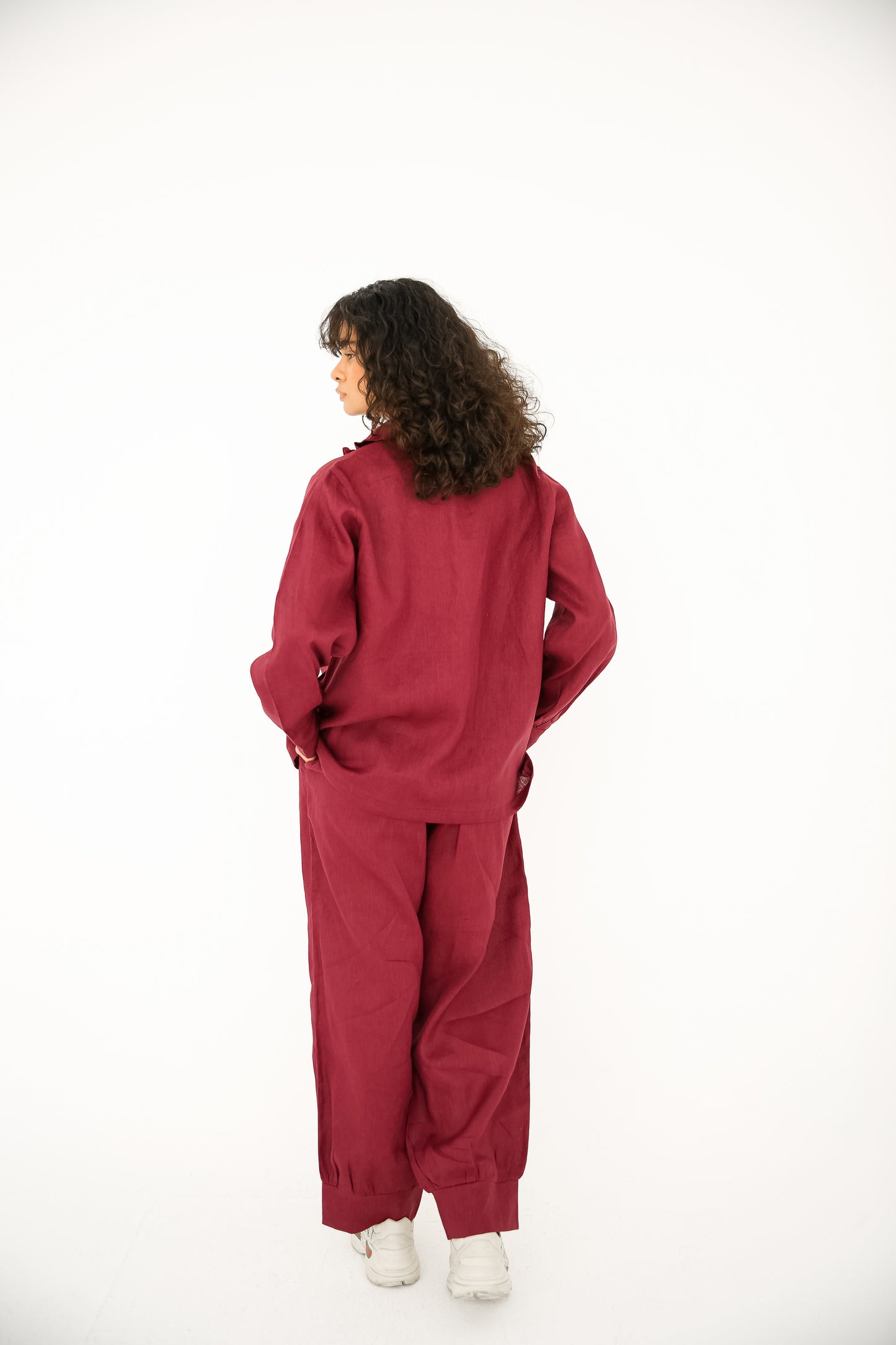 Pure linen set in burgundy