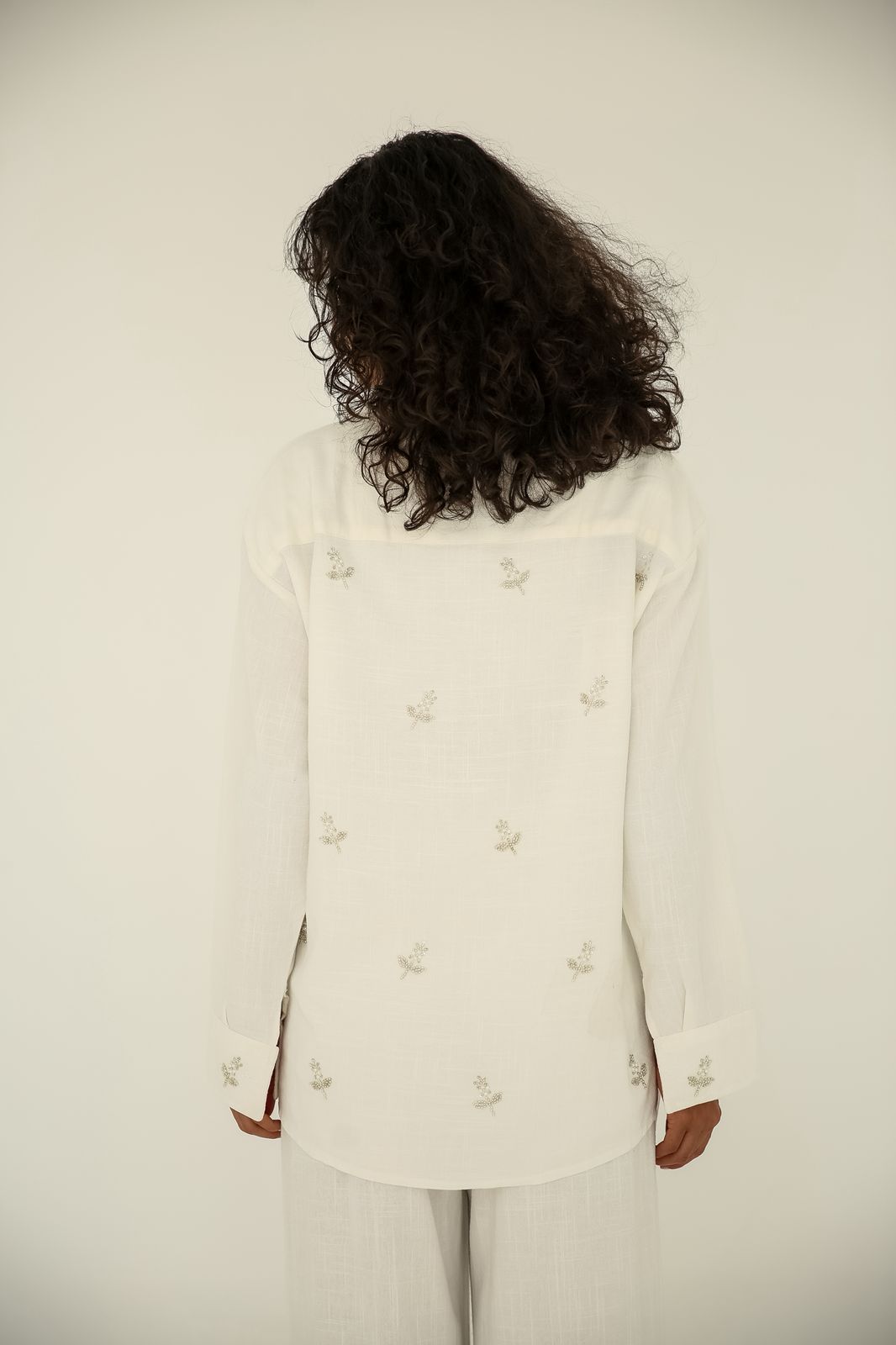 Soft washed linen set With handmade embroidery in White