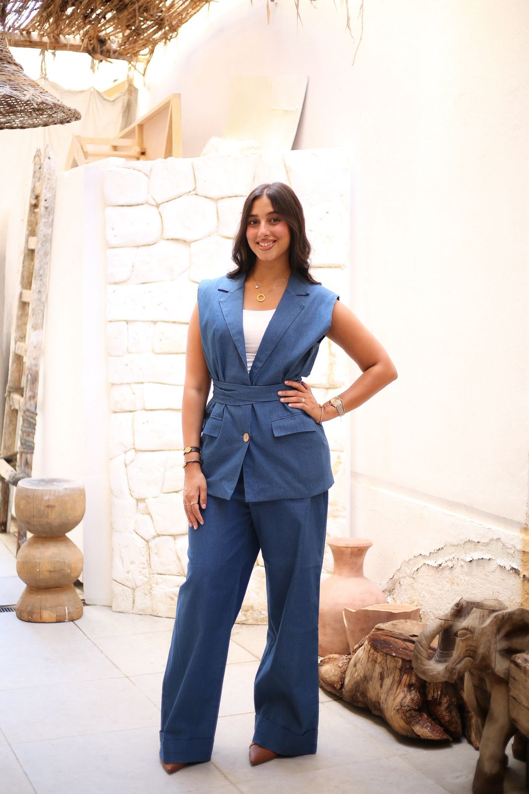 Light denim  vest suit